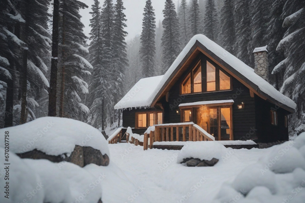 wooden house in the snow, snowing winter cozy vibe, holiday, ai generated, golden light, cottage in the mountains, winter vibe in the mountains wooden house in the snow, snowing winter cozy vibe, holiday, ai generated, golden light, cottage in the mountains, winter vibe in the mountains