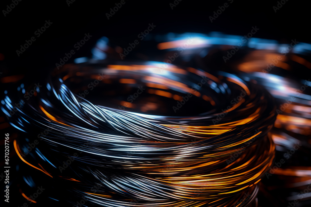 Welding wire, stainless steel, on a black background.