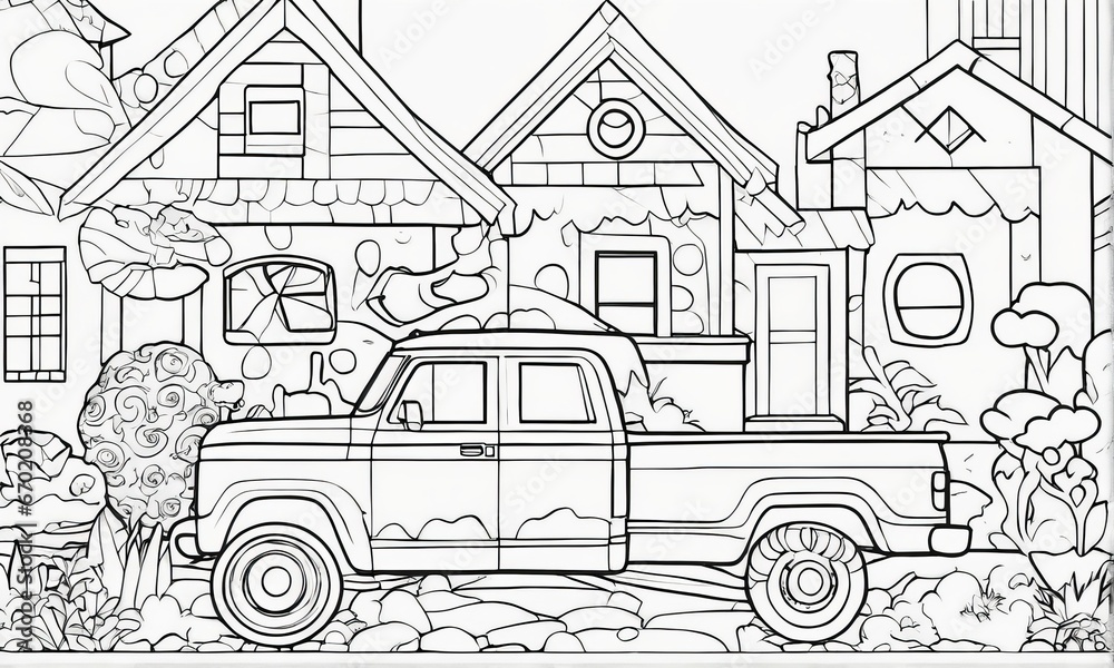 cartoon coloring book page for children - black car with a tree - illustration for coloring cartoon coloring book page for children - black car with a tree - illustration for coloring coloring page fo