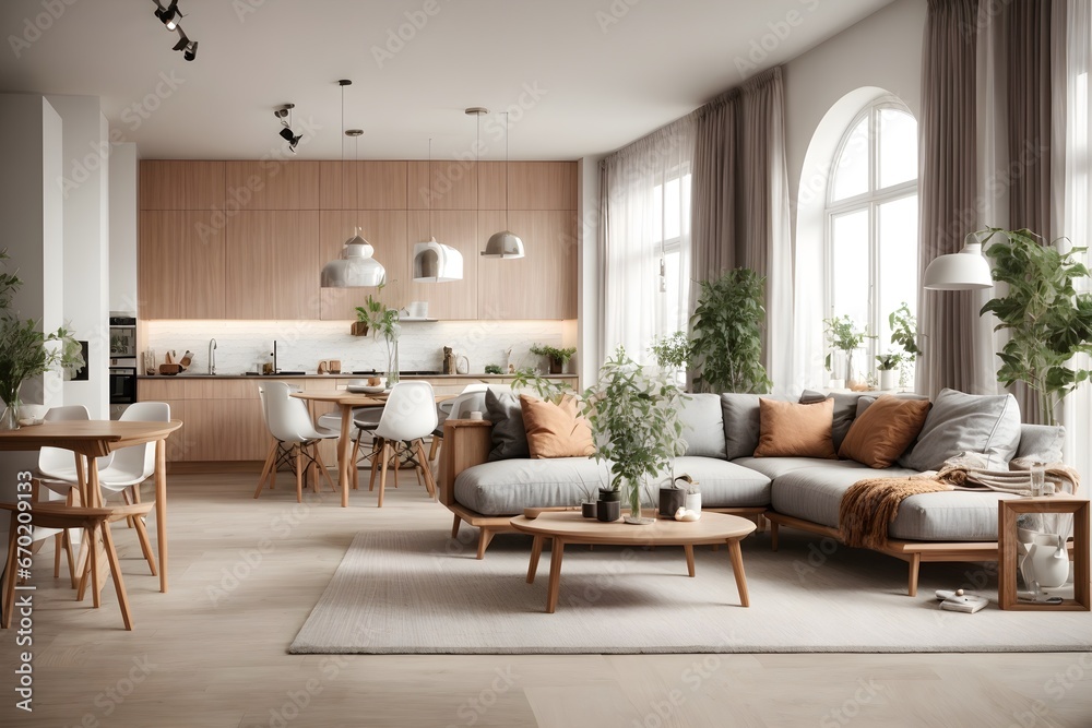 Modern Apartment Interior Design for Living and Dining Rooms 3D Rendering Modern Apartment Interior Design for Living and Dining Rooms 3D Rendering