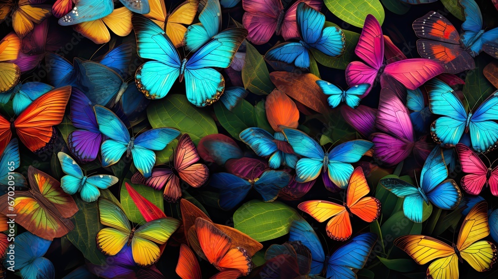Pattern with colorful butterflies - generative ai - obrazy, fototapety, plakaty 