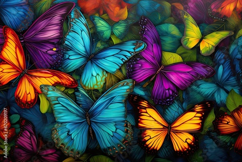 Pattern with colorful butterflies - generative ai