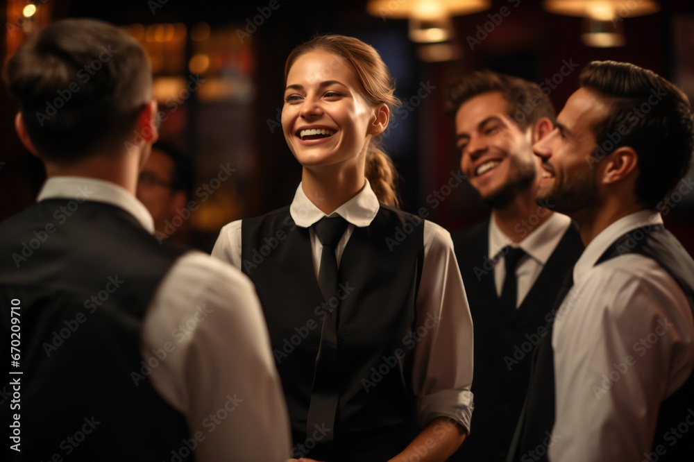 Dynamic Team of Restaurant Staff Engaged in Hospitality Meeting Dynamic Team of Restaurant Staff Engaged in Hospitality Meeting