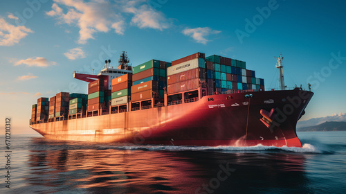 A large container ship polluting the ocean with exhaust emissions, illustrating marine transport's impact