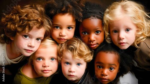 Several different children in various ethnicity are together.