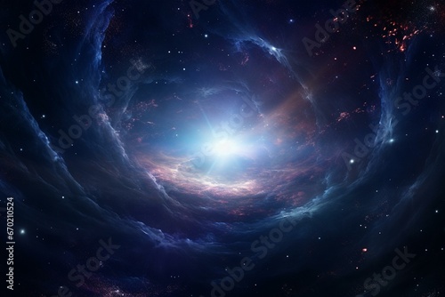 Captivating celestial scenery with glowing stardust, cosmic nebula, and a galactic deep space halo. Generative AI