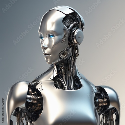 cyborg robot head 3D render cyborg robot head 3D render robot with silver head.