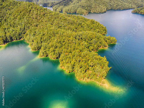 Fototapeta Naklejka Na Ścianę i Meble -  Aerial of South Carolina Lake Jocassee Gorges Upstate Mountains