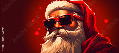 Cool happy Santa Claus on the red background © Kateryna Kordubailo