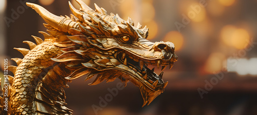dragon on gold background, according to the Chinese calendar, New Year 2024 is under the auspices of the Dragon.