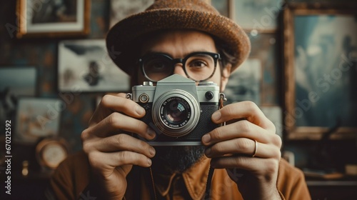 Vintage Vibes: An Influencer Posing with a Retro Camera
