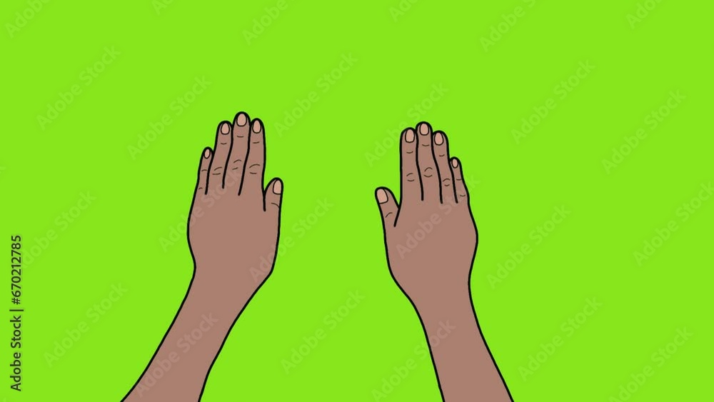 cartoon animation, first person view of signing BSL Initials, British Sign Language