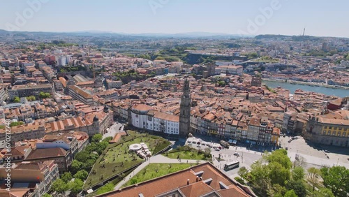 Porto Portugal, Aerial Travel Architecture Clerigos Church Tower Baroque Style Cityscape Residential Tourist Attraction Famous Landmark Europe Old History