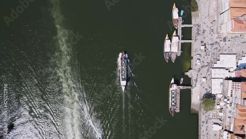 boat on the river Douro in Porto Portugal, in old town landmark tourism Travel Attraction ship