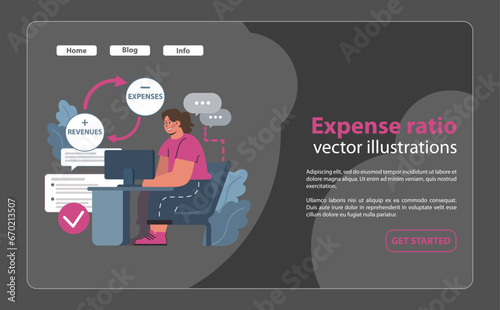 Financial independence, FIRE night mode or dark mode web banner or landing page. Expense ratio. Money investment for early retirement. Financial return, profit on investing. Flat vector illustration