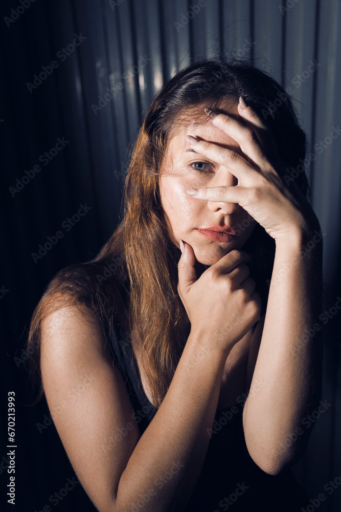Model actress 20s posing outdoors in portrait
