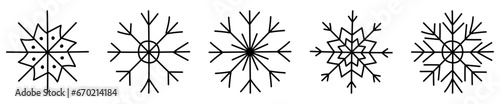 Hand drawn snowflake icon set. Winter snow symbol. Vector illustration isolated on white background