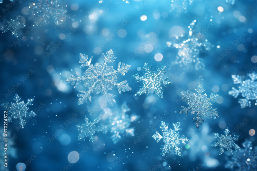 Fototapeta premium Frosted glitter snowflake overlays in pales blues and whites colors. Generative AI