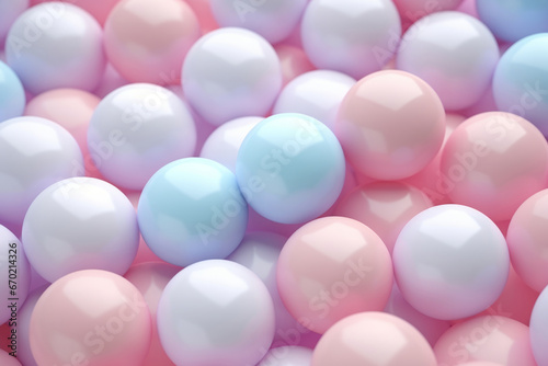 Abstract background with colorful spheres. Minimalistic glossy balls in pastel colors. Generative AI © barmaleeva