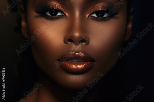 Portrait of a beautiful African American woman with beautiful makeup. Style, fashion and beauty concept