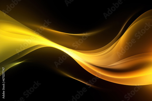 Yellow energy wave with dark background. Golden metallic wave band