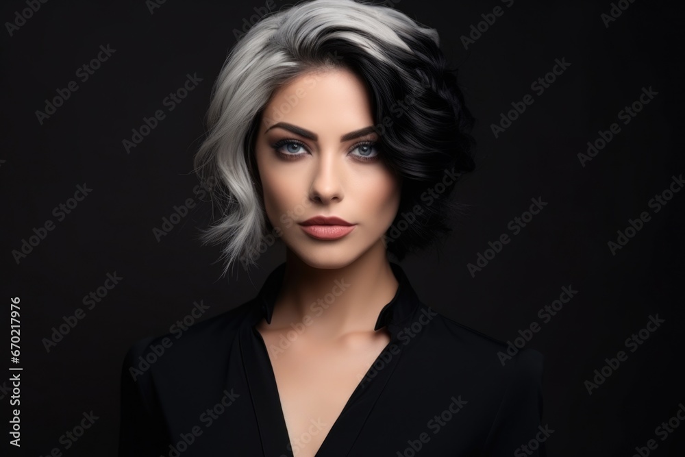 Portrait of a beautiful woman with a fashionable hairstyle. Style, fashion and beauty concept