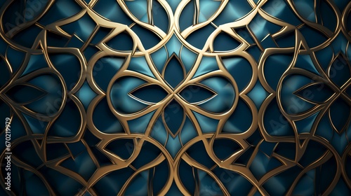 Arabic style pattern white gold lines on blue background 