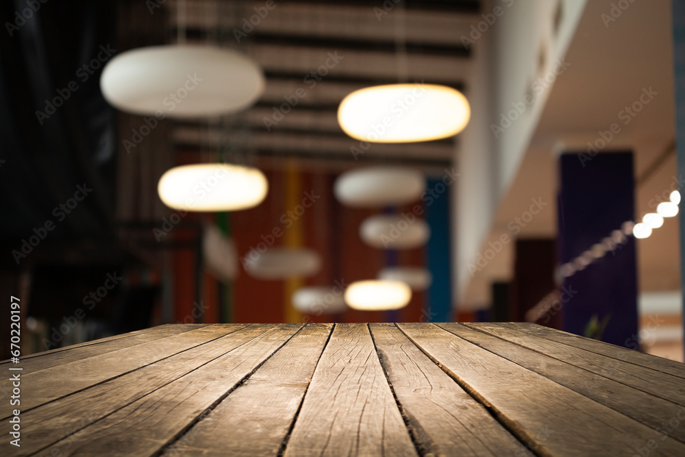 Perspective wooden table and bokeh light background. product display template Perspective wooden table and bokeh light background. product display template
