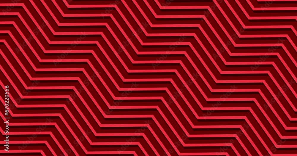red color zig-zag lines pattern moving diagonally, seamless looped animated motion graphics background.