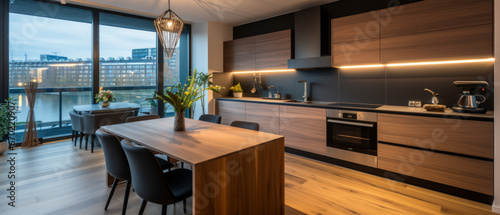 Contemporary kitchen interior in a luxury apartment