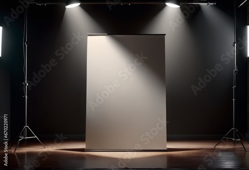 empty blank studio with spotlights empty blank studio with spotlights blank banner on a black background