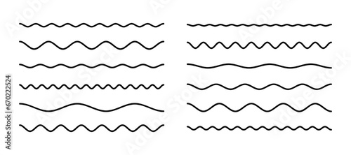 Set of wavy lines. Various horizontal wave lines isolated on white background. Collection of abstract underlines, wavy curve line for brushes. Geometric decoration element. Vector illustration