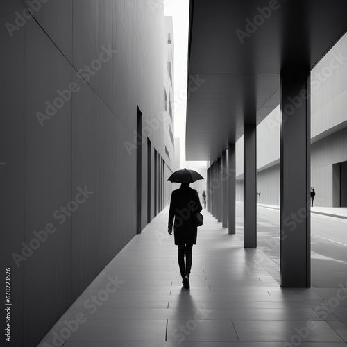 woman in black coat walking in the city woman in black coat walking in the city woman with umbrella walking on street