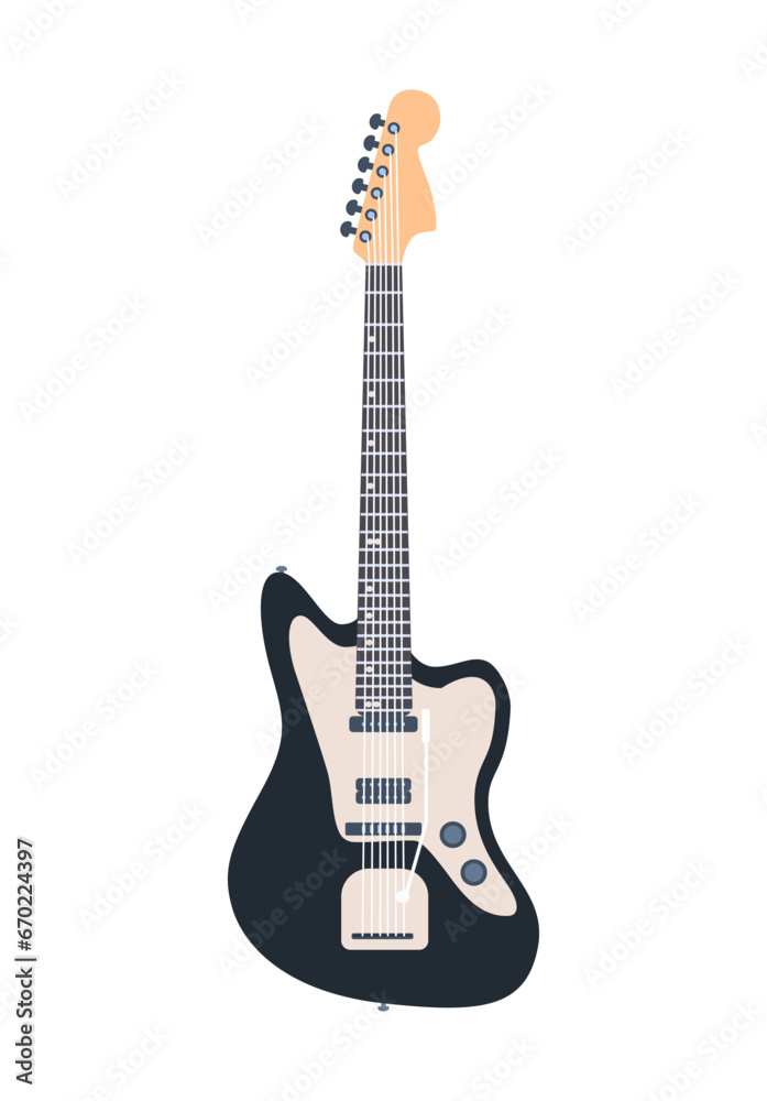 Various guitar sticker. Electric musical instrument for guitarists. Creativity, art and music. Hobby and leisure. Template and layout. Cartoon flat vector illustration isolated on white background