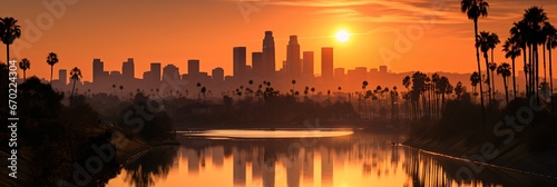 peaceful sunset over california, urban jungle skyline with skyscrapers © Riverland Studio