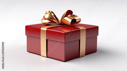 Glossy red gift box with a golden bow. Hyper-realistic, sharp-focus image. Clean edges, no imperfections. Perfect for celebrations, holidays, birthdays, and special occasions. Luxury, elegant, and vi © Aidas