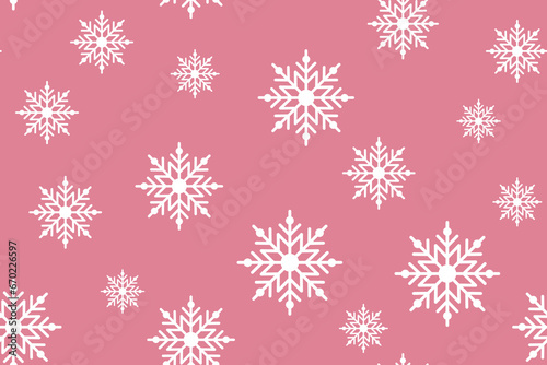 Snowflakes on a cute pink background. Seamless winter holiday pattern. Graphic scottish texture. Fashionable print for gift wrapping, fabric, cover, social media stories. Vector illustration