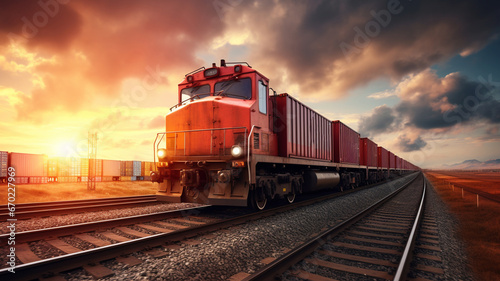 container with cargo freight train