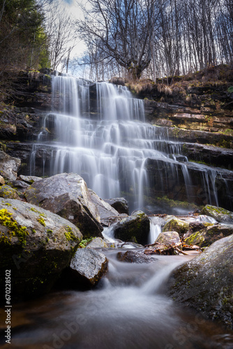 Famous Tupavica waterfall during early spring  long exposure  low angle