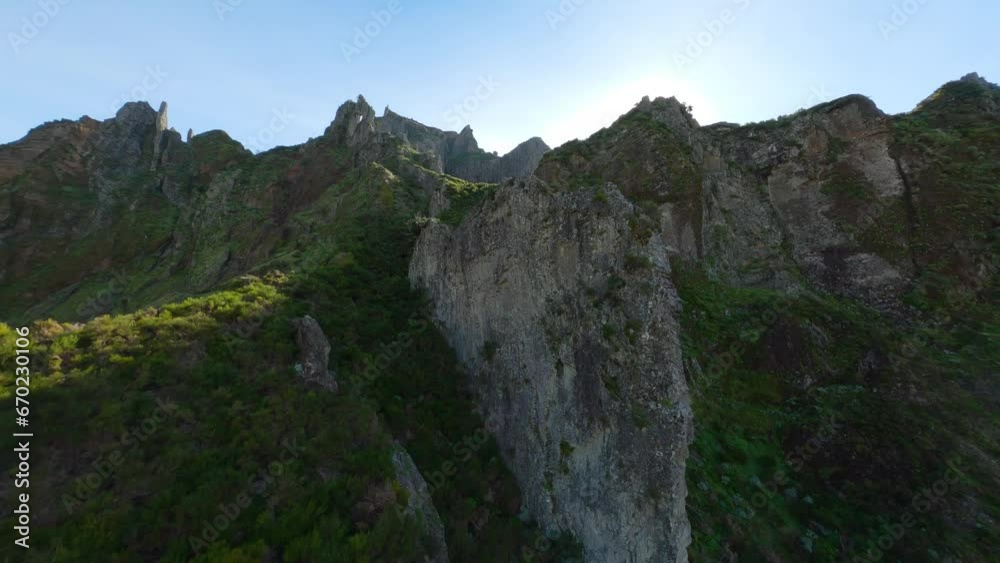 FPV drone ascending the ridges of a steep mountain in the island of Madeira FPV drone ascending the ridges of a steep mountain in the island of Madeira