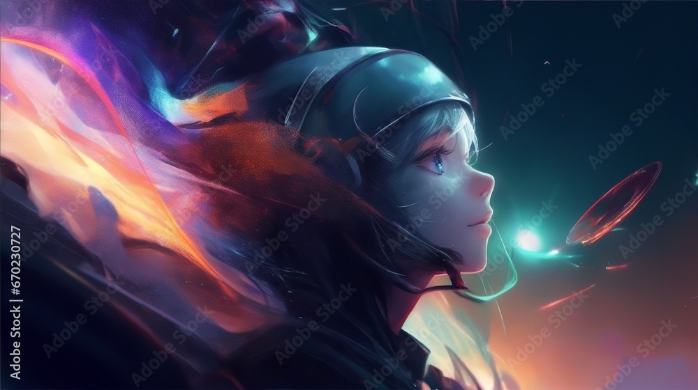 Girl with helmet in space