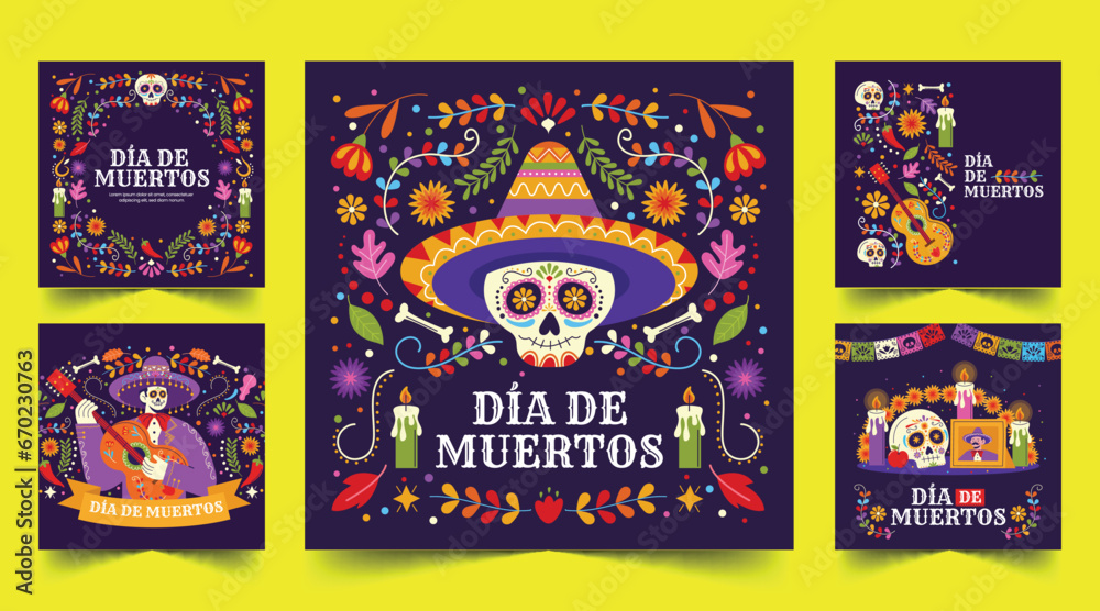 flat banners collection dia de muertos celebration design vector illustration