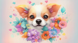 cute chihuahua puppy with flowers
