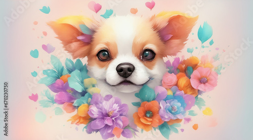 cute chihuahua puppy with flowers photo