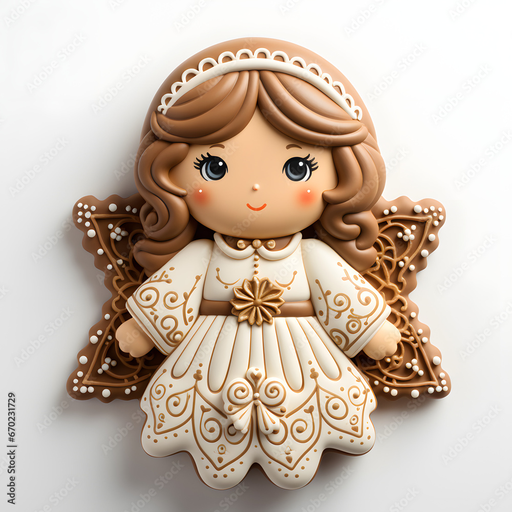 Pretty Christmas Angel Cookie Isolated on a White Background 