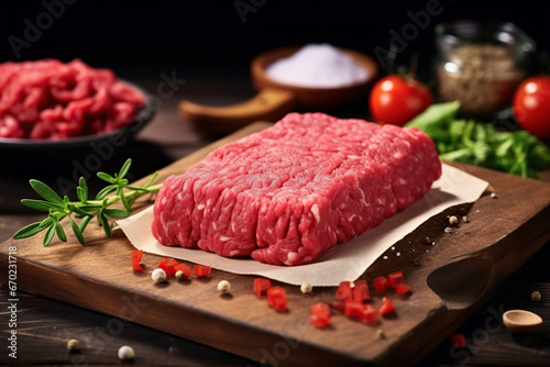 An image of minced meat, minced meat with high quality texture commercial banner
