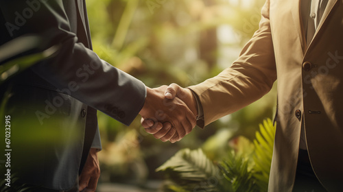 Accord d'affaires : Poignée de main entre hommes d'affaires symbolisant un partenariat réussi photo