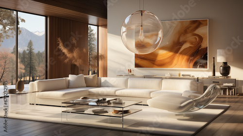 Salon luxueux dans une villa : Mobilier en verre pour une décoration intérieure sophistiquée photo
