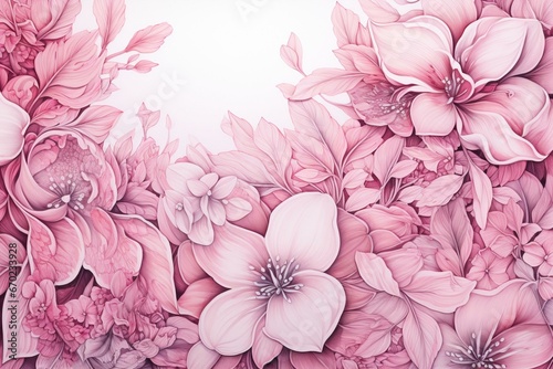 Pink pencil drawing floral background. Generative AI © Freya