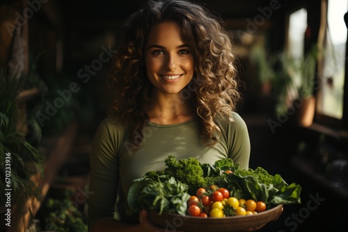 Cheerful woman preparing salads